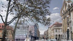 Šumi: Idejni osnutek, avtor prof. Podrecca. Arhiv re-Invest. 