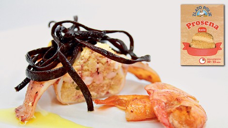 Gourmet: Polnjeni lignji s proseno kašo, kozice in alge