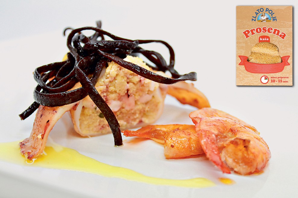 Gourmet: Polnjeni lignji s proseno kašo, kozice in alge (foto: Playboy Press)