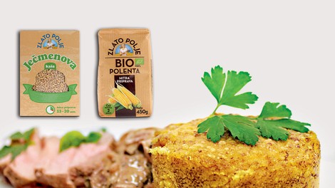 Gourmet: Teletina, ječmenova kaša z jurčki in popečena polenta z bučnim oljem