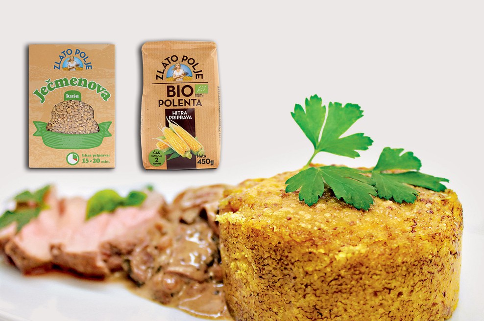 Gourmet: Teletina, ječmenova kaša z jurčki in popečena polenta z bučnim oljem (foto: Playboy Press)