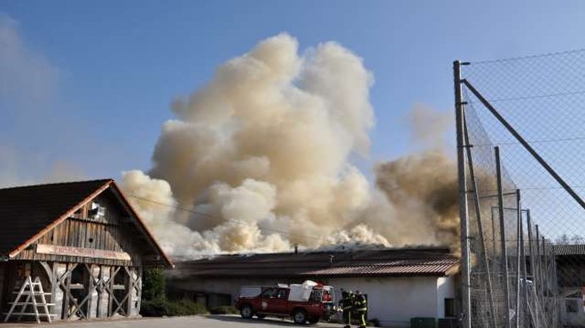 Škoda v požaru na obratu kmetijske šole pri Novem mestu naj bi dosegla milijon evrov (foto: STA)