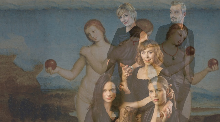 Igralska zasedba To, jabolko zlato: Mia Škrbinac, Nika Rozman, Barbara Cerar, Mirjam Korbar in Primož Vrhovec. (foto: Edin Alibešter, Matej Povše)