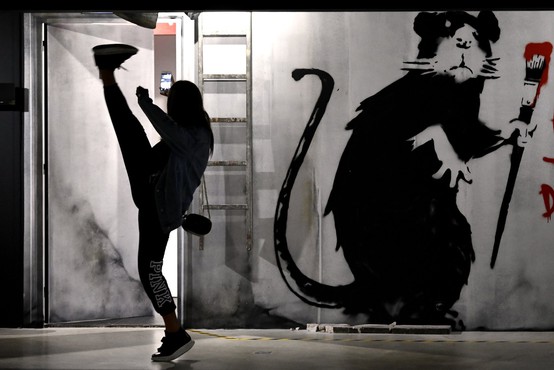 Banksy v umetniškem delu iz izolacije: "Moja žena sovraži, ko delam od doma."