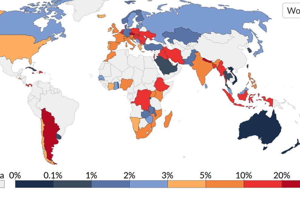 Ker nihče ne ve, koliko je v resnici okuženih, gre države primerjati glede na ODSTOTEK dnevno pozitivnih! (foto: ourworldindata.org)