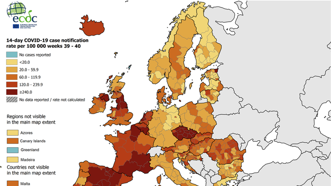 Pregledali smo, kako se druge evropske države soočajo z alarmantnim porastom okužb (foto: ecdc.europa.eu)