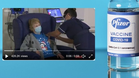 90-letna gospa iz Severne Irske cepljena kot prva na svetu: "Najboljše darilo za rojstni dan!"