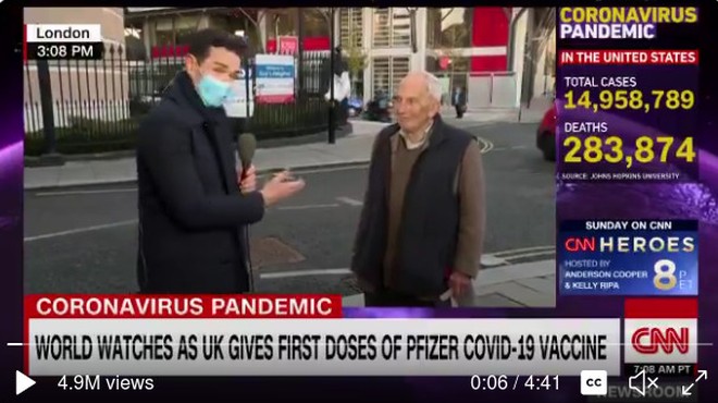 91-letni Britanec čez noč postal spletni hit, ko so ga na ulici povprašali o cepljenju (foto: Twitter)