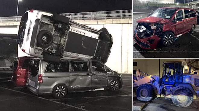 Nekdanji zaposleni v Mercedesovi tovarni iz maščevanja z bagrom uničil 50 novih vozil (foto: YouTube/posnetek zaslona)