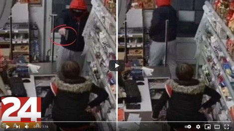 VIDEO: Zamaskiran vstopil v trgovino, zahteval denar, prodajalka pa z roko v bok: "Ne dam!"