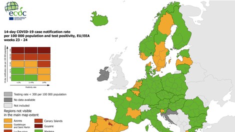 Vzhodna Slovenija po novem na zelenem seznamu ECDC