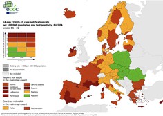 Na zemljevidu ECDC po novem oranžna cela Slovenija