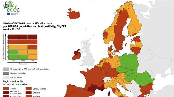 Posodobljen zemljevid ECDC brez bistvenih sprememb, Slovenija ostaja oranžna (foto: Hina/STA)