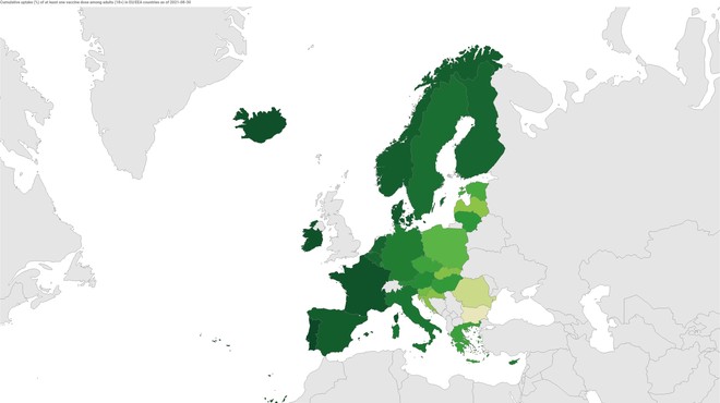 V EU polno cepljenih 70 odstotkov odraslih (foto: ECDC)