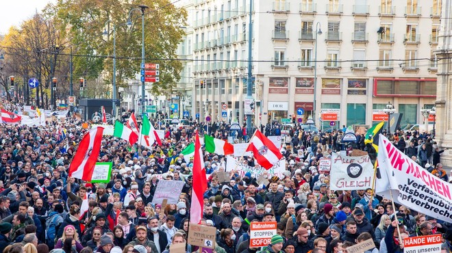 35.000 ljudi na dunajskih ulicah protestiralo proti zaprtju in obveznem cepljenju (foto: profimedia)