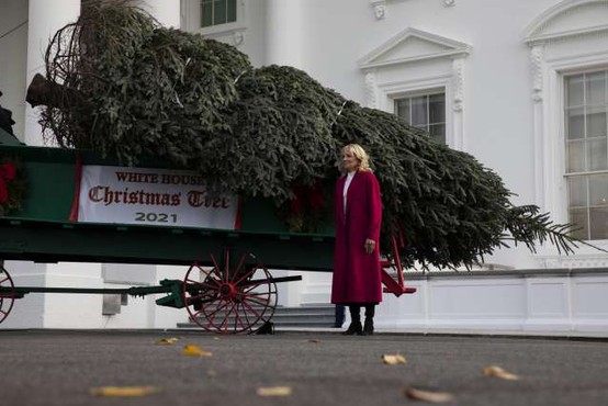 Med božičnimi okraski v Bidnovi Beli hiši tudi Trump