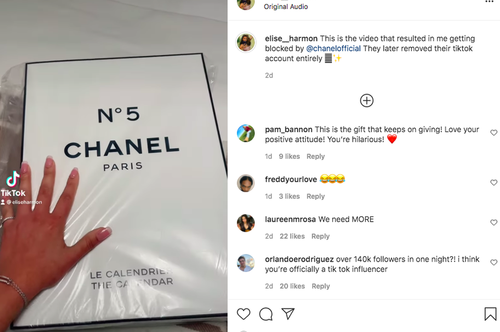 Chanelov adventni koledar razburja: "vrhunski nateg" za 825 dolarjev (foto: Elise Harmon/Instagram)