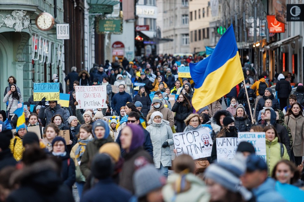 Protest proti vojni v Ukrajini v Ljubljani, ki je potekal 28. februarja. (foto: Profimedia)