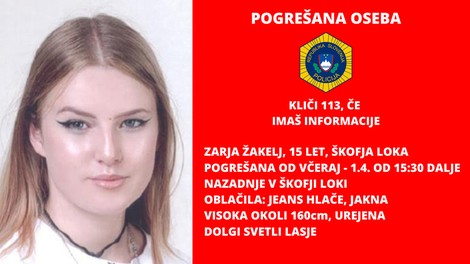 Imate informacije o pogrešani 15-letnici? Sporočite jih na številko policije!