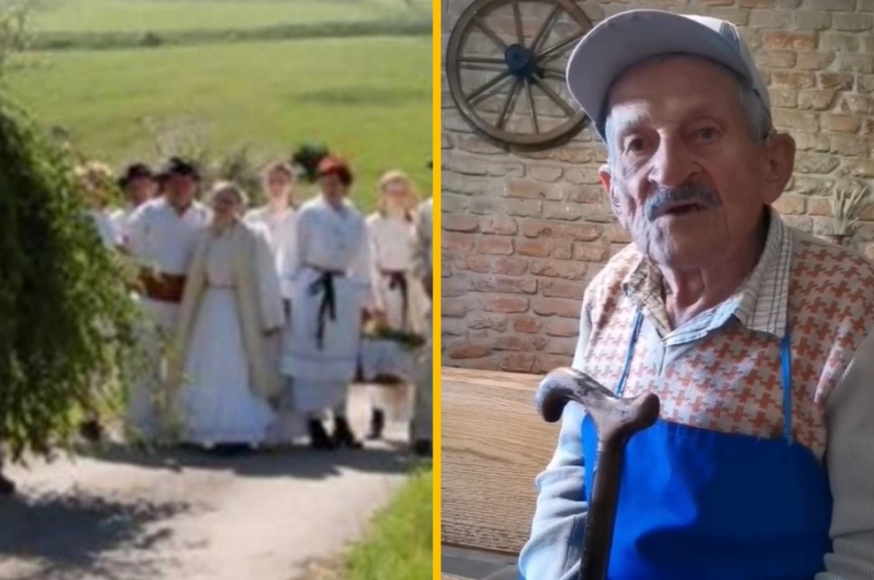 VIDEO: Pri 93. letih še zmeraj zna pesem, ki se jo je naučil v osnovni šoli (foto: Posnetek zaslona video Facebook Slovenske ljudske pesmi/fotomontaža)