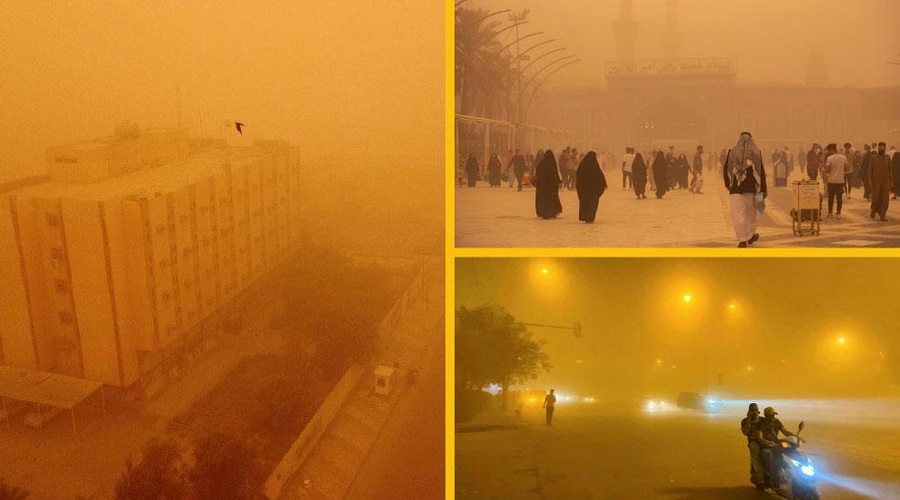 Peščeni vihar povzročil množična obolenja (foto: Twitter/@UlaMerie/@IraqLiveUpdate/@kuwaittimesnews/fotomontaža)