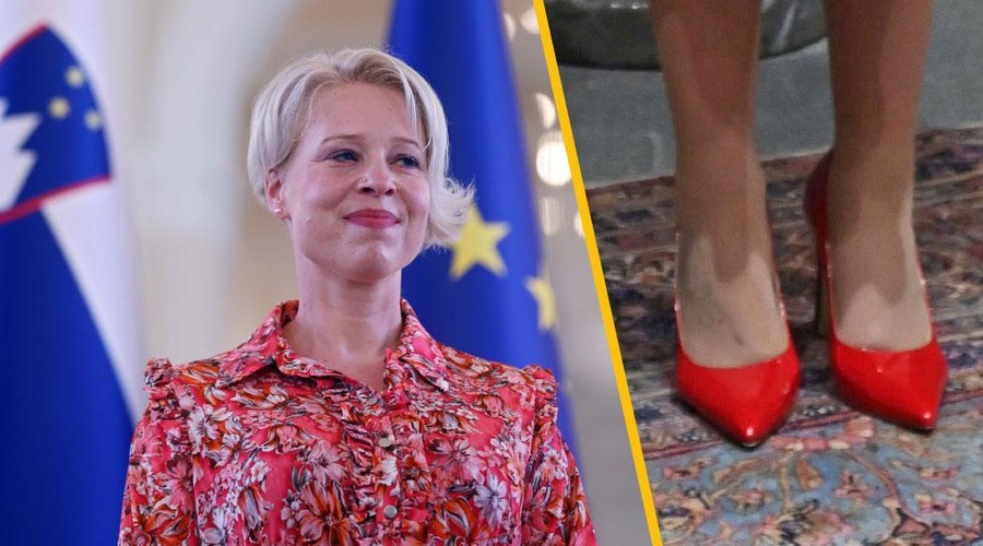 Urška Klakočar Zupančič odvrgla svoje prepoznavne rdeče salonarje in jih zamenjala z … (za izbiro se skriva skrit pomen) (foto: Bobo/fotomontaža)
