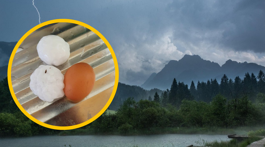 Na območju Postojne klestila toča debela kot jajce (foto: Facebook/Roman Štuhec/Profimedia/fotomontaža)