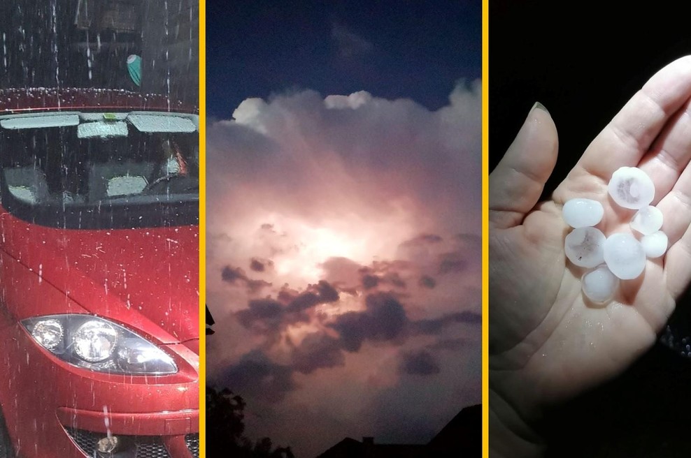 Ponekod po Sloveniji že klesti toča. Kje je najhuje? (foto: Facebook/Natasa Stakne/Ana Vrtar/Klara Plank)