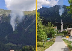 FOTO in VIDEO: Več gasilcev se v slovenskih gorah bori s hudim požarom