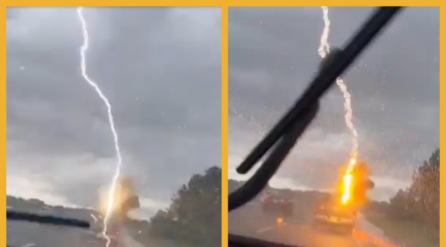 VIDEO: To je trenutek, ko je strela udarila v tovornjak (foto: Fotomontaža/Twitter/WFLA)