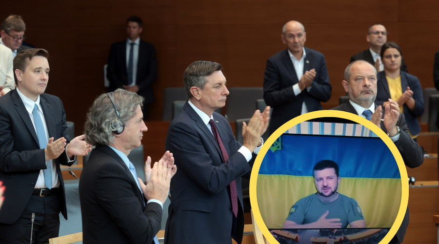 Ob nagovoru Zelenskega v DZ: kaj mu je zagotovila slovenska vlada in kako se bo reševala kriza s plinom in žitom? (foto: Bobo/TV Slovenija/posnetek zaslona/fotomontaža)
