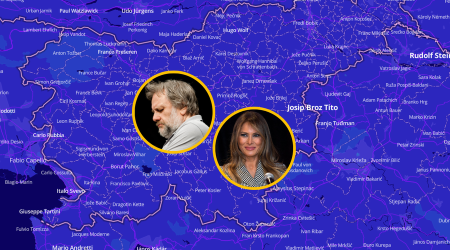 To je zemljevid, na katerem lahko preverite, kdo je najbolj znana oseba iz vašega kraja (foto: Notable people/Posnetek zaslona/Profimedia/fotomontaža)