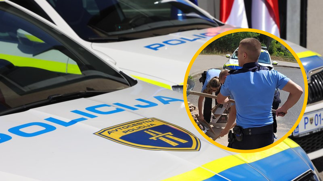 Ne boste verjeli: slovenski policisti morajo včasih prijeti tudi za lopato (foto: Bobo/Facebook/Slovenska policija/fotomontaža)