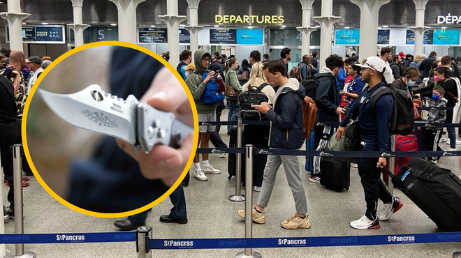 Incident na mednarodnem letališču: moški z nožem nad policiste (foto: Profimedia/fotomontaža)