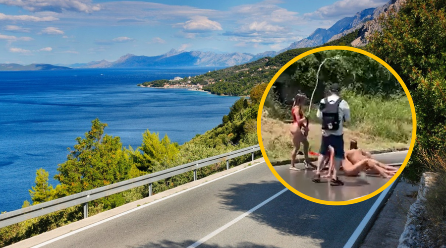 Kaj so počela tri gola dekleta z gasilsko cevjo na Jadranski magistrali? (foto: Profimedia/posnetek zaslona/Twitter/Pluton/fotomontaža)