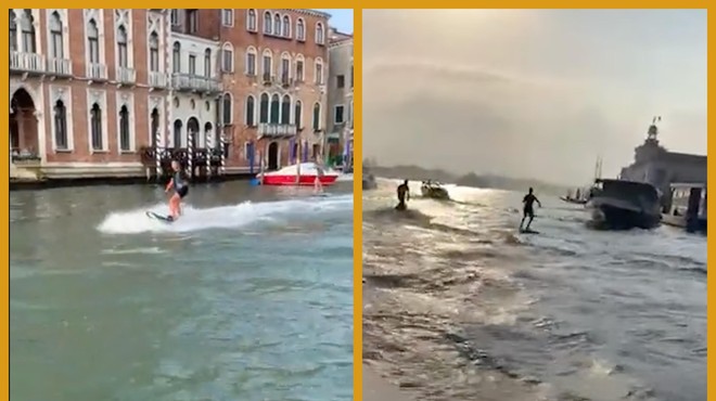 Besen župan Benetk: "Tukaj sta dva imbecilna nasilneža, ki se požvižgata na pravila v mestu." (foto: Posnetek zaslona)
