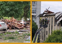 Posledice močnega vetra: na žensko padlo drevo, v motorista priletel reklamni pano, prišlo je do požara ...