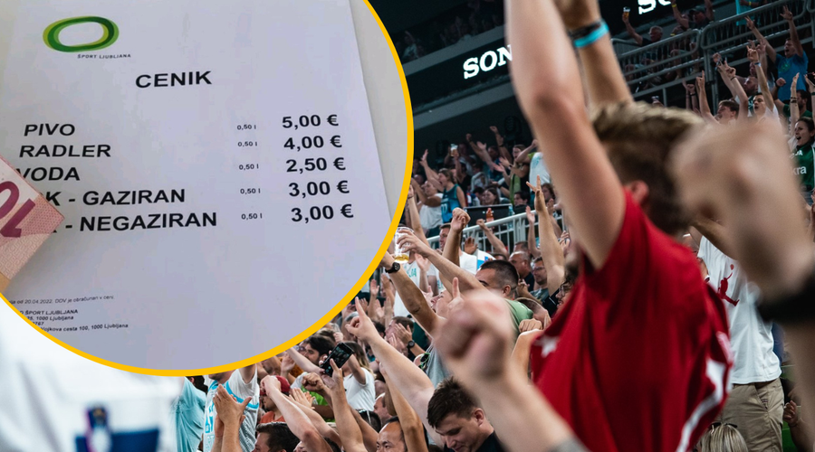 5 evrov za pol litra piva v Stožicah: TO so pojasnila pristojnih (foto: Facebook/Košarkaška zveza Slovenije/Twitter/Aljoša Cankar/fotomontaža)