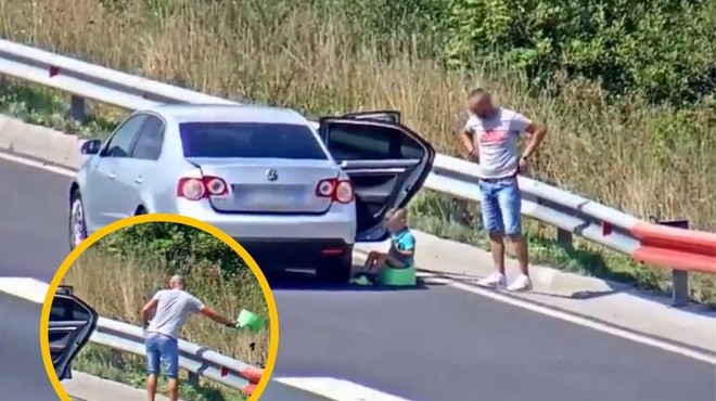 VIDEO: Smrtno nevarno početje - oče ustavil sredi slovenske avtoceste in otroka dal na kahlico (foto: Twitter/Dars/fotomontaža)