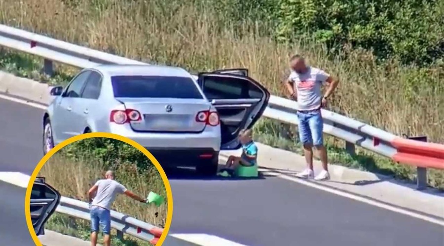 VIDEO: Smrtno nevarno početje - oče ustavil sredi slovenske avtoceste in otroka dal na kahlico (foto: Twitter/Dars/fotomontaža)