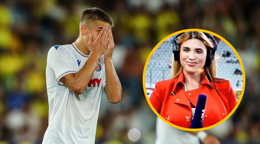VIDEO: Seksi televizijska voditeljica jih je med vklopom na vsak način želela pokazati (foto: Profimedia/Twitter/CroatianFootballNews/fotomontaža)
