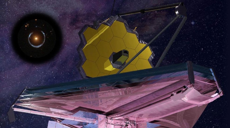 Teleskop James Webb je posnel osupljiv in zelo redek pojav. Ste že slišali za Einsteinov obroč? (foto: NASA/STScI/Spaceguy44/fotomontaža)