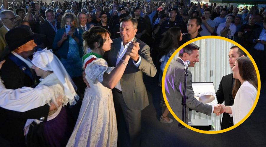 FOTO: Pahor na kraški ohceti pred veliko množico zaplesal (foto: Instagram/Borut Pahor/fotomontaža)