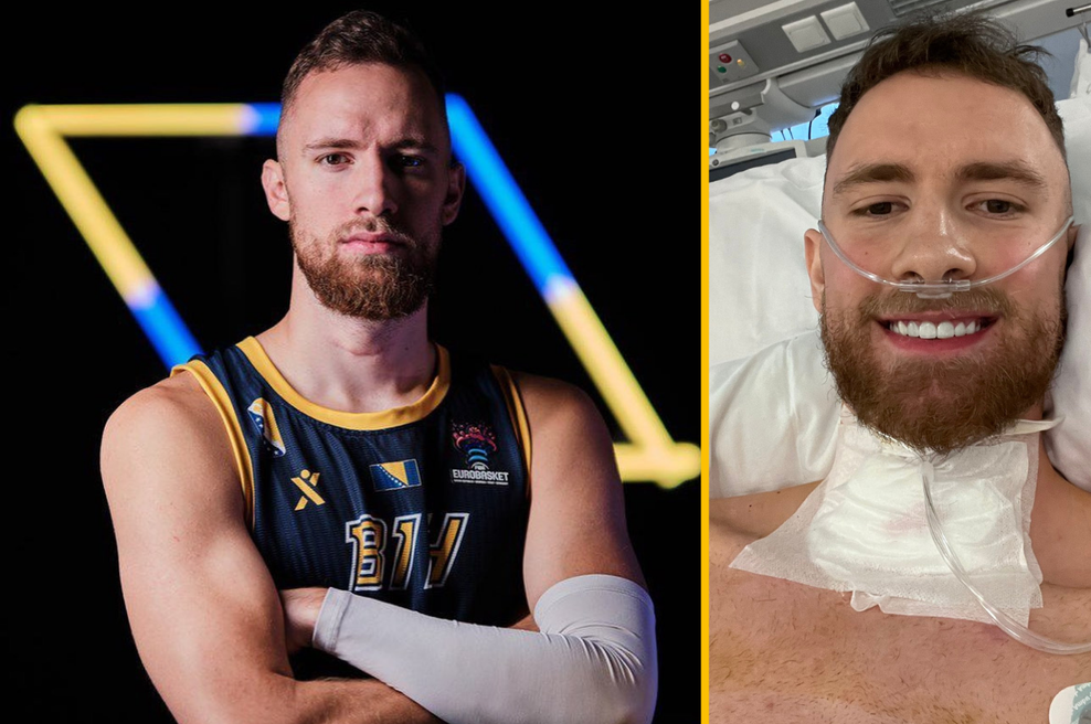 Enemu izmed košarkarjev BiH, ki so ponagajali slovenski zlati ekipi, še aprila letos življenje ogrozila poškodba (foto: Instagram/Twitter/Dzanan Musa/fotomontaža)