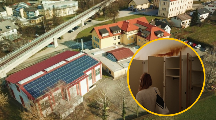 FOTO: Učence dolenjske osnovne šole v učilnicah pričakala poplava (foto: OŠ Šmihel/fotomontaža)
