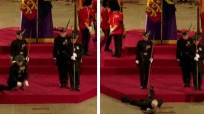 (VIDEO) Drama v Londonu: kraljevi stražar se je zgrudil pred krsto Elizabete II. (foto: Twitter/unknownrealty)