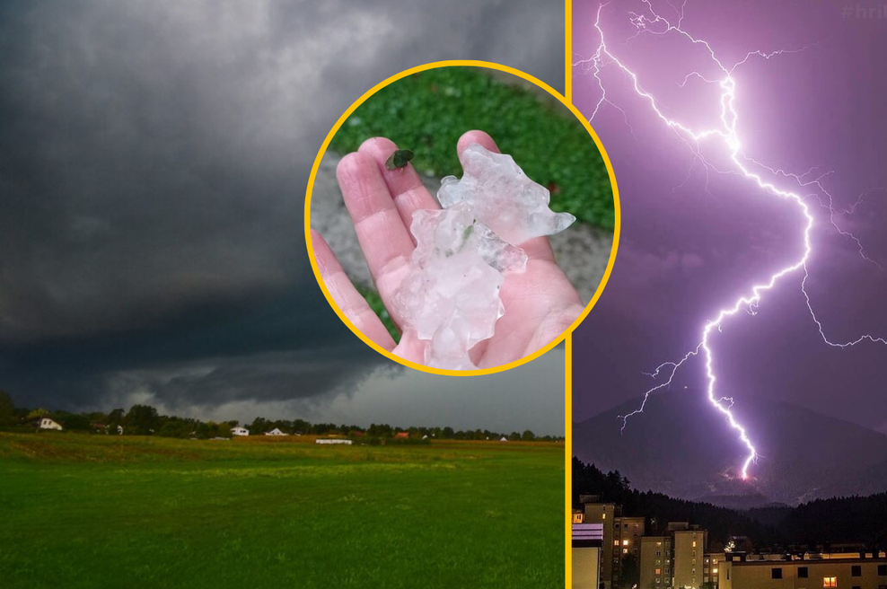 Vreme podivjalo, toča presenetila mnoge občane: presenečen tudi meteorolog, ki takih padavin še ni videl (foto: Neurje.si/Nejc Parašuh/Facebook/Hribovc/fotomontaža)