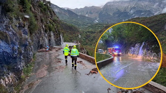 (FOTO) Slovenijo zajele poplave: zaradi plazu se je udrla cesta (foto: Facebook/Neurje.si/fotomontaža)