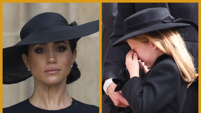 Solze na pogrebu kraljice Elizabete II: Meghan Markle in princesa Charlotte nista skrivali čustev (foto: Fotomontaža/Profimedia)