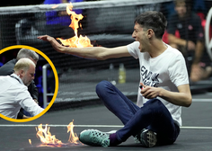 FOTO in VIDEO: Prekinil dvoboj in se hotel vpričo Federerja in Đokovića zažgati na igrišču